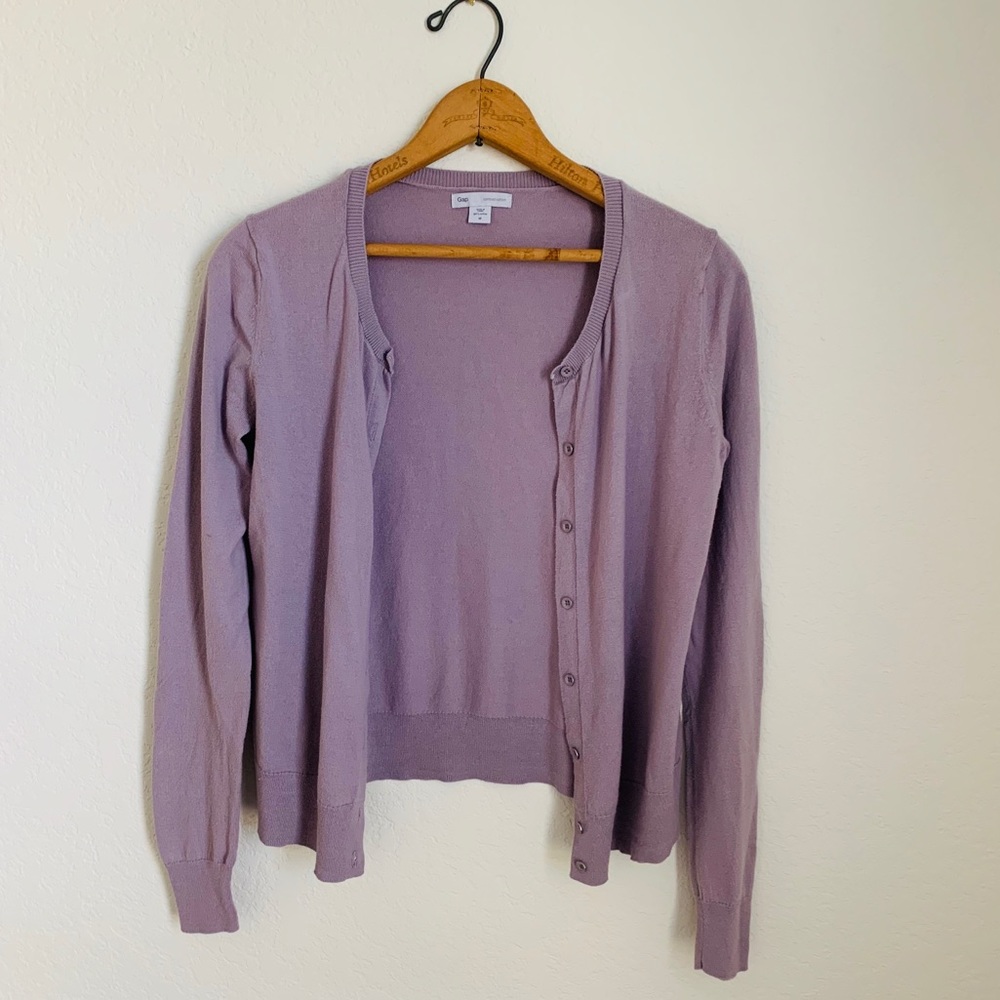 GAP Lavender Combed Cotton Cardigan Sweater